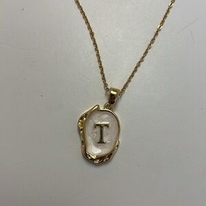 18k Gold Plated Enamel/mother of pearl Pendant with Initial